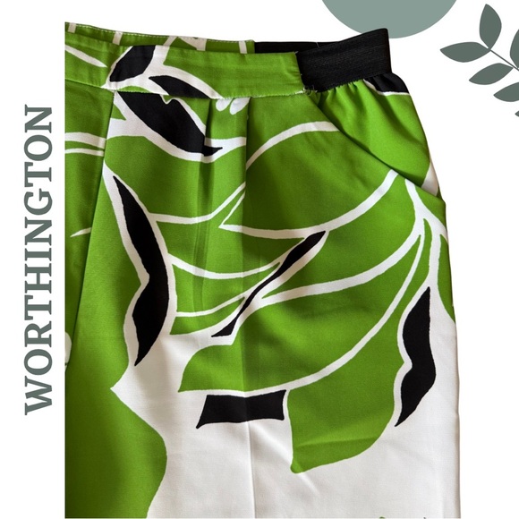 🛍️3/$40 Worthington Green Floral Wide-Leg Cropped Pants – Black White Size XL - Picture 4 of 6